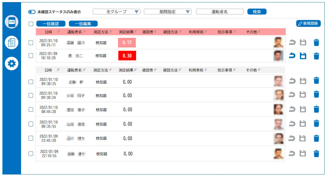 【アルコールチェック】管理画面