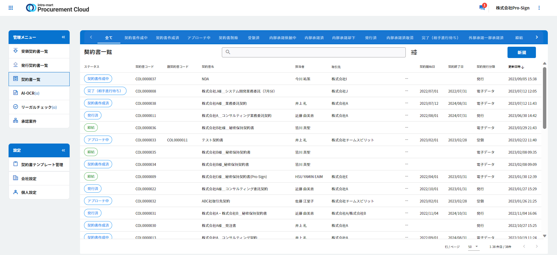 契約ライフサイクル管理機能