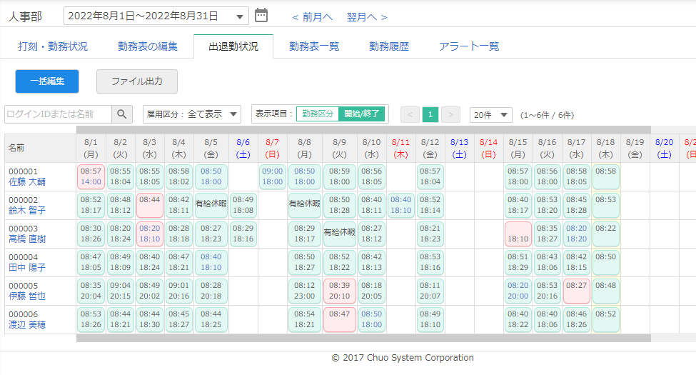 出退勤状況