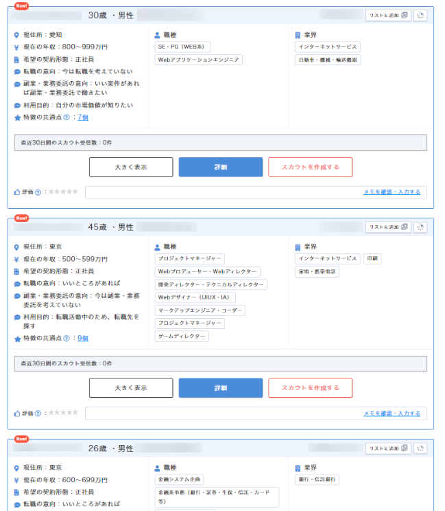 求職者のデータベース