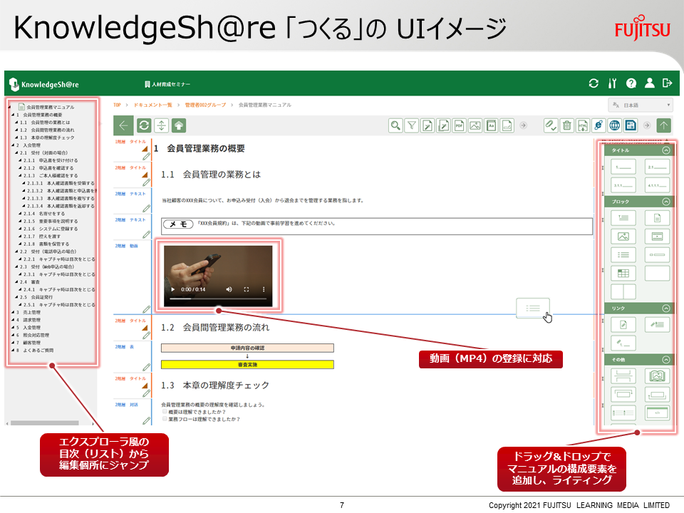 手軽な操作で本格的なマニュアルを作成 「つくる」側の管理画面