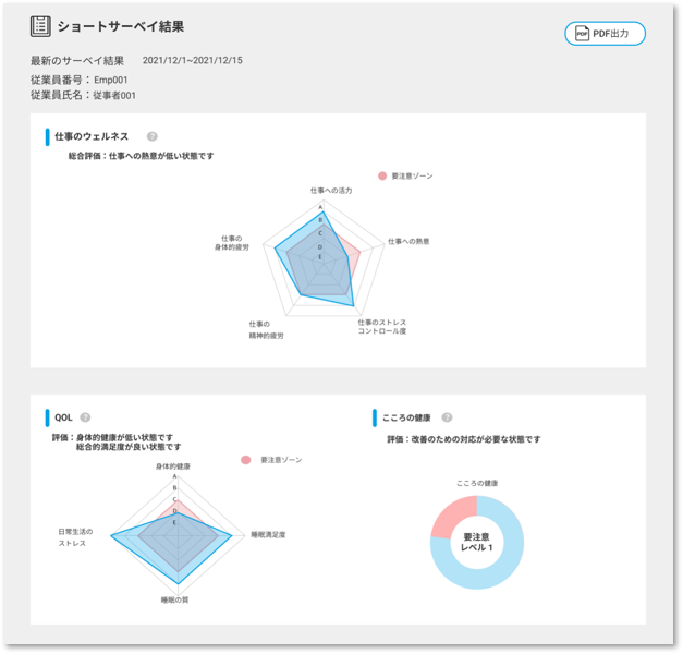 運用イメージ：デモ画面 2　ショートサーベイ結果（従業員画面）