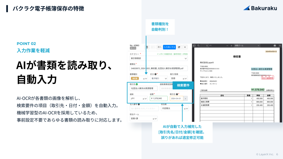 AIが書類を読み取り、 自動入力