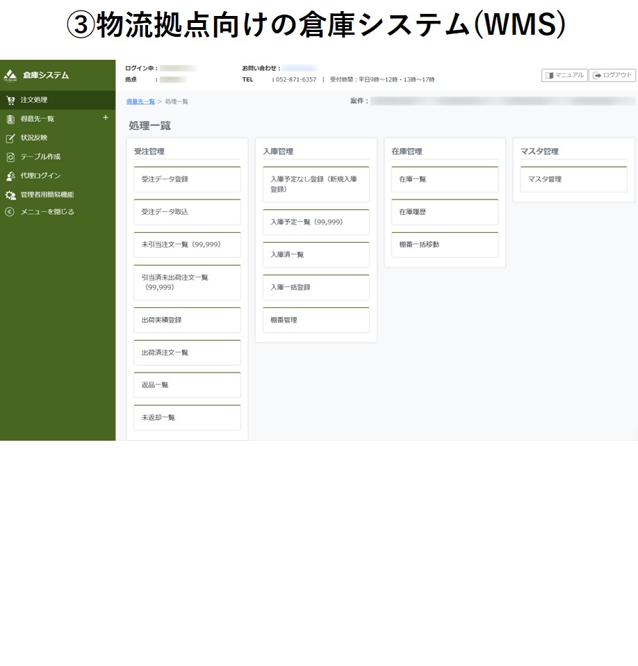 ③物流拠点向けの倉庫システム（WMS）