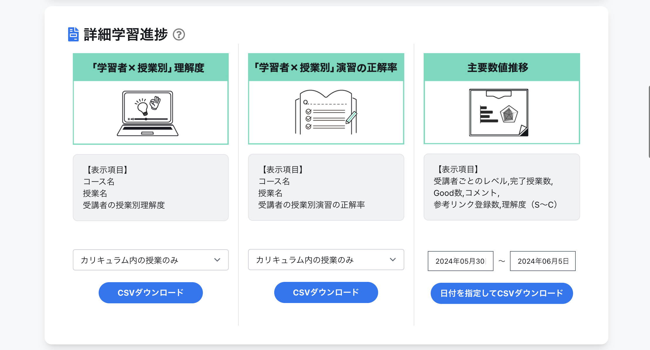 学習進捗のデータをダウンロード