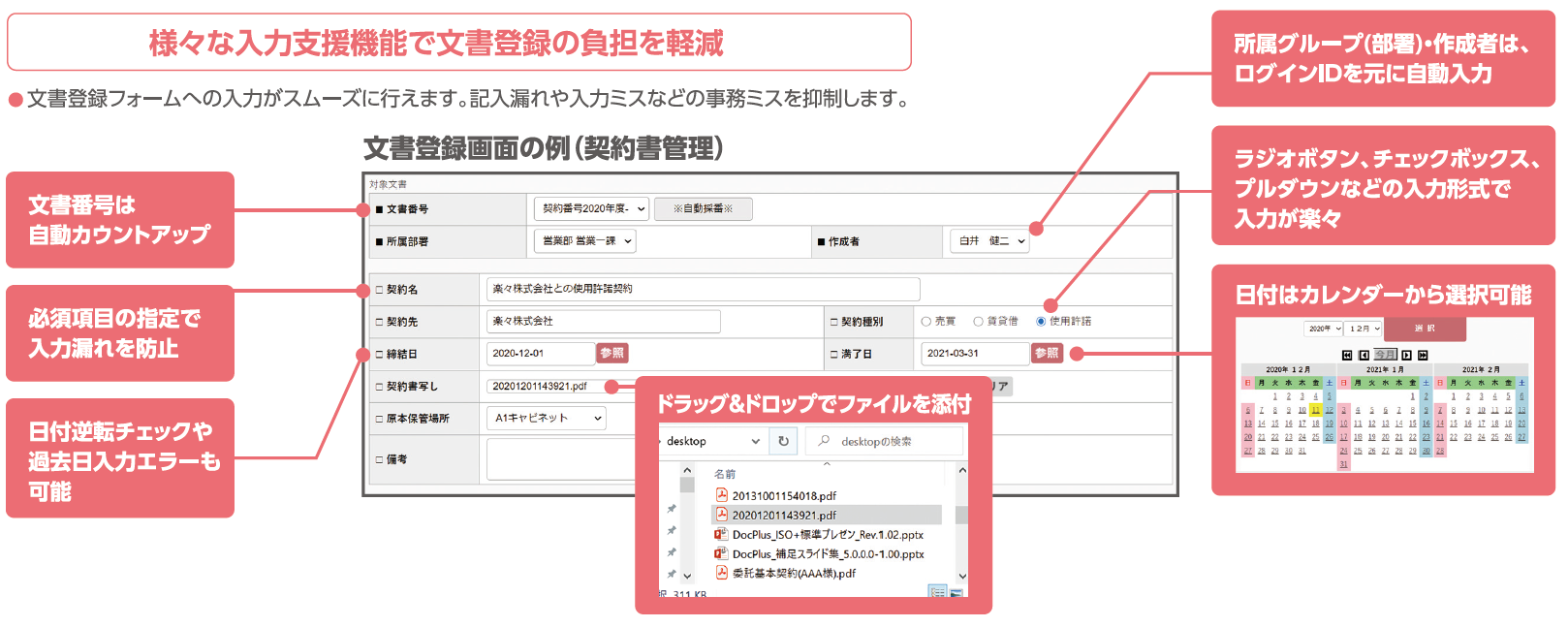 様々な入力支援機能で文書登録の負担を軽減