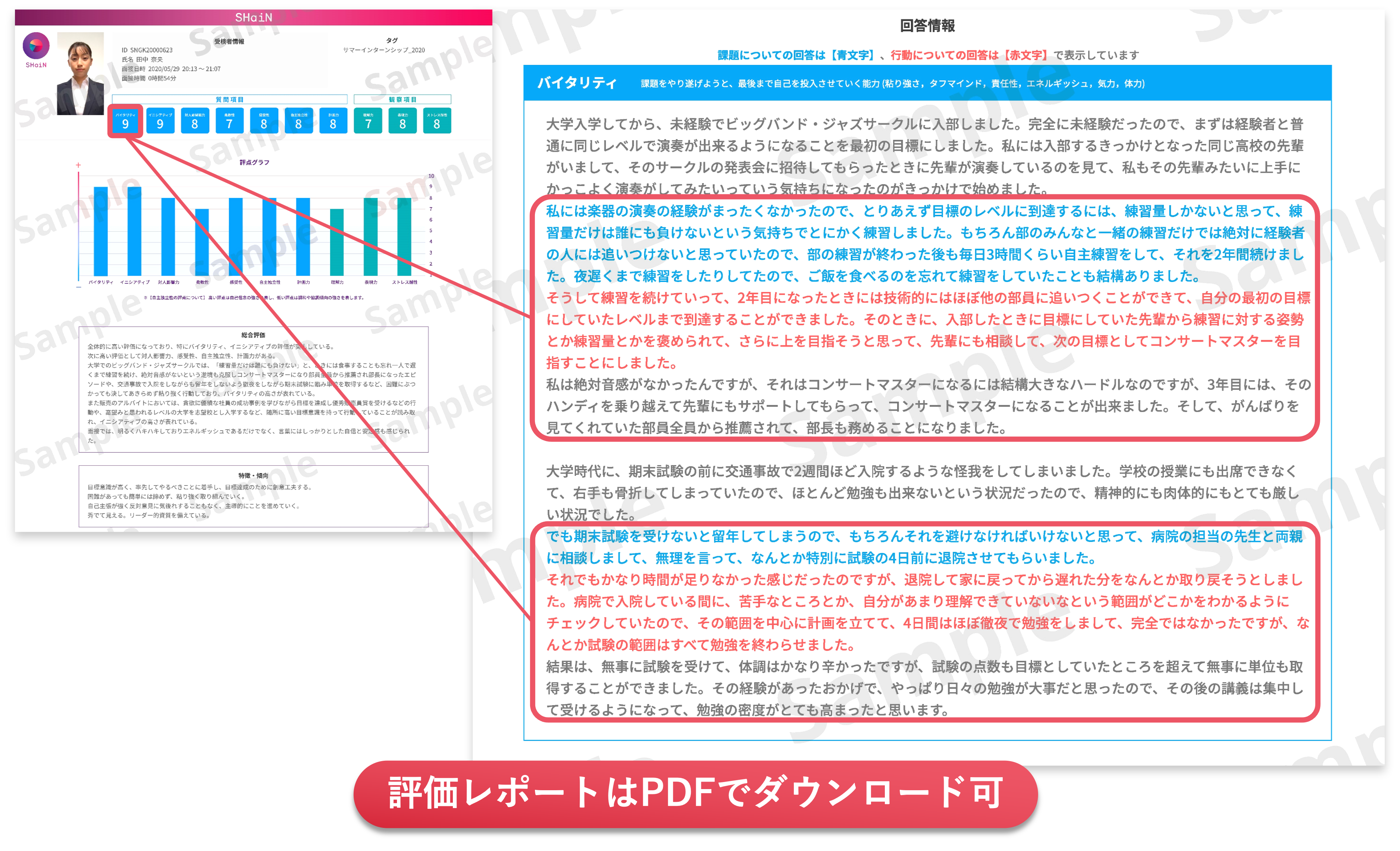 面接評価レポートはPDFで閲覧可能