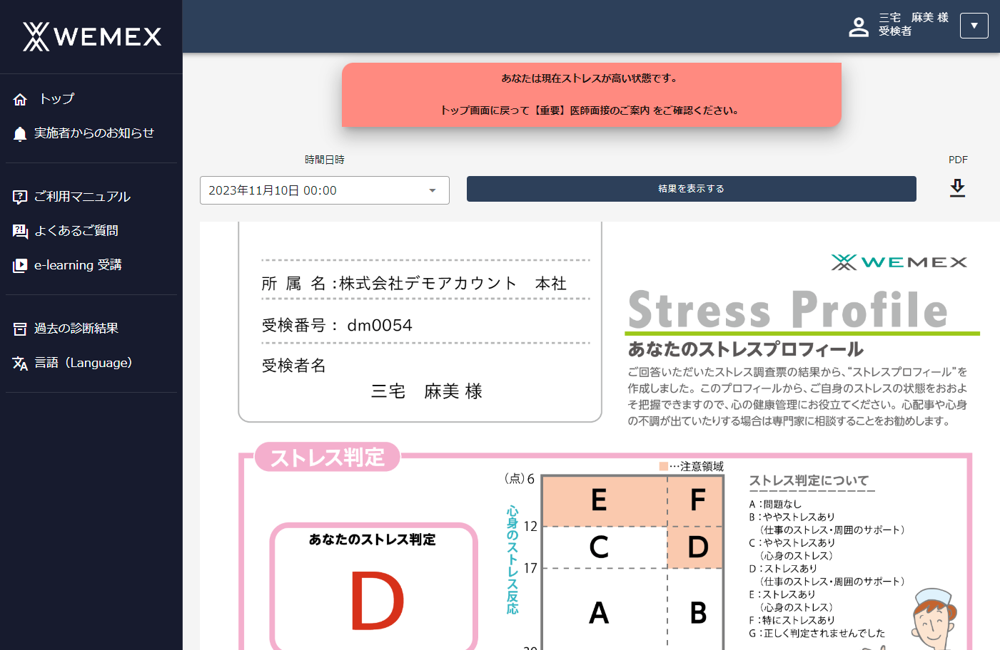 ストレスチェックの結果