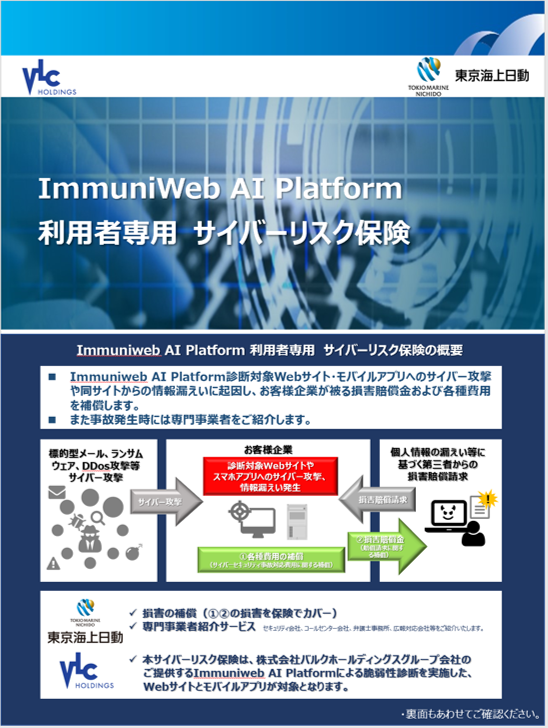 ImmuniWeb AI Platform 専用サイバーリスク保険が自動付帯