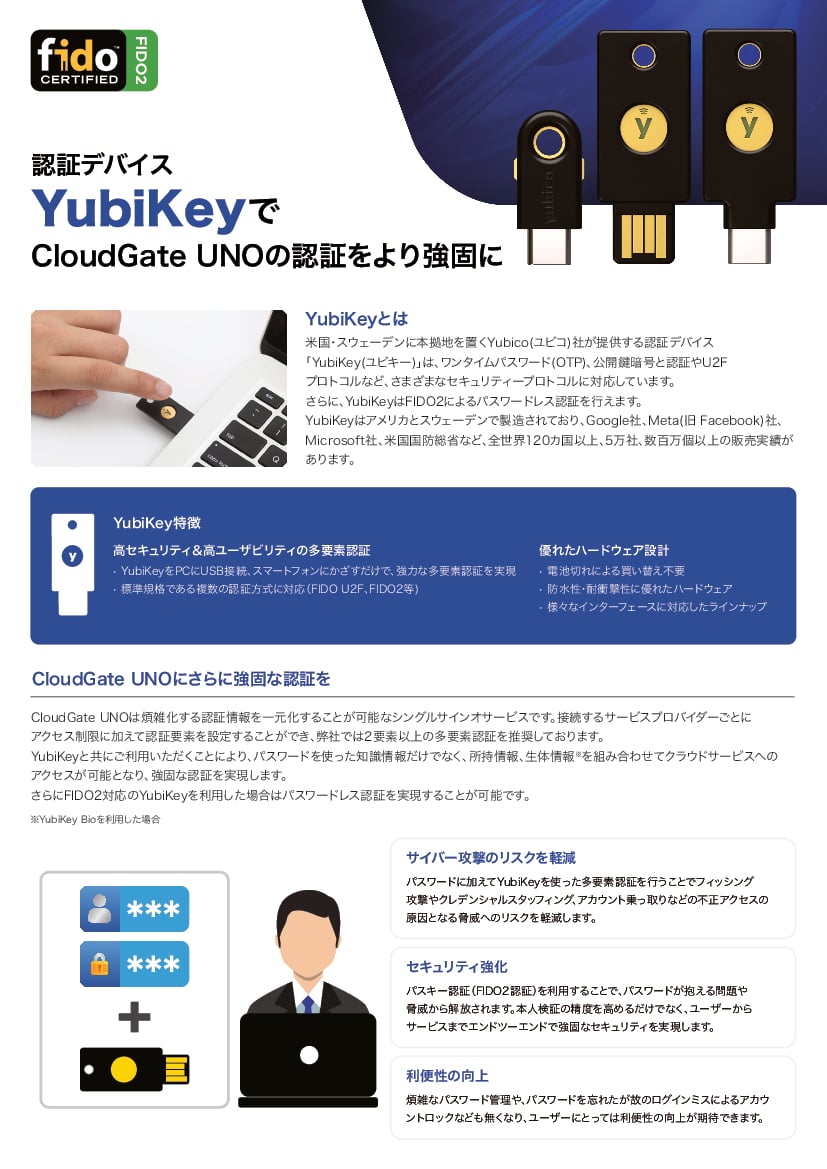 資料: 認証デバイスYubiKeyでCloudGate UNOの認証をより強固に