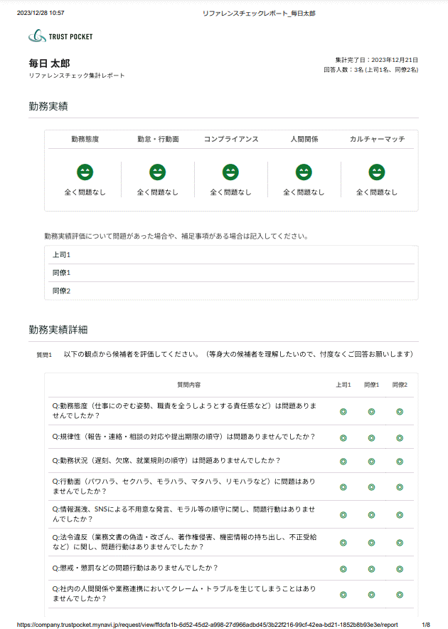 回答レポート画面