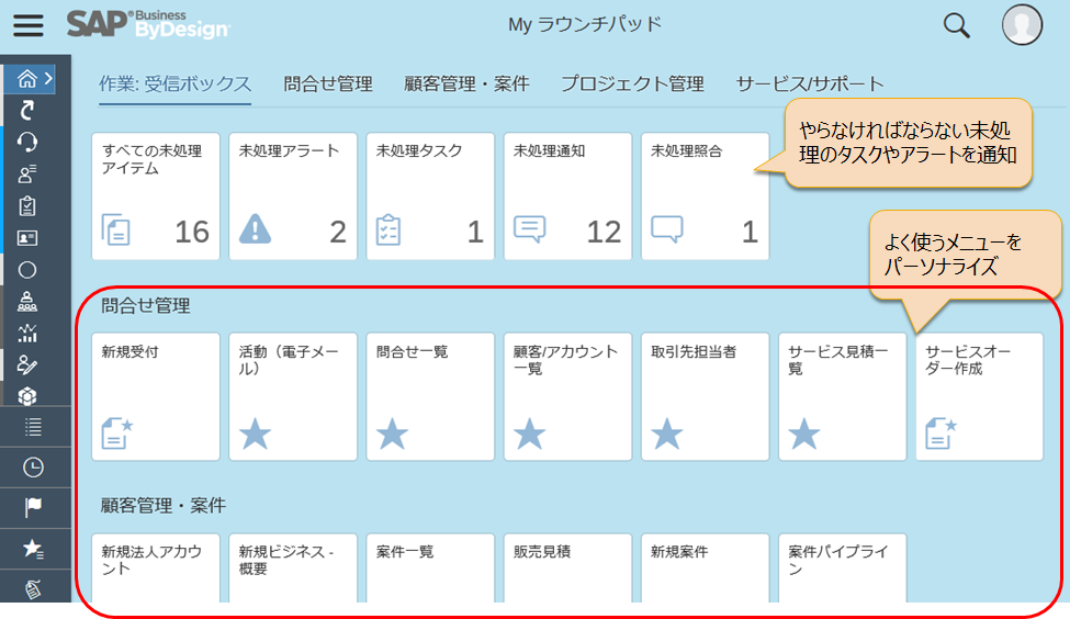 SAP Business ByDesign®のラウンチパッドイメージ