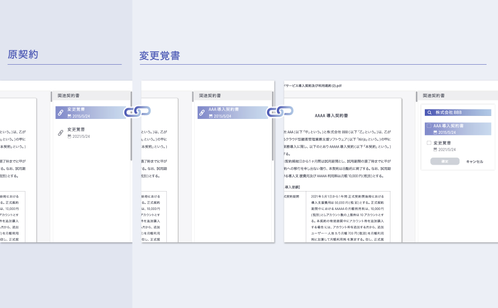 原契約書と変更覚書の 紐づけが可能