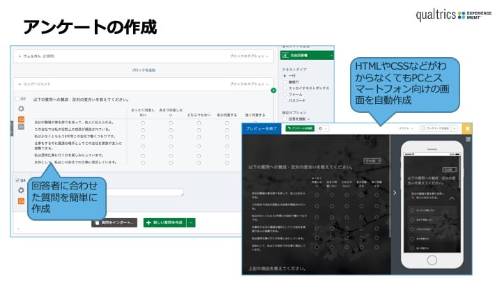 非常に高度なアンケートでも、ドラッグアンドドロップで簡易に作成