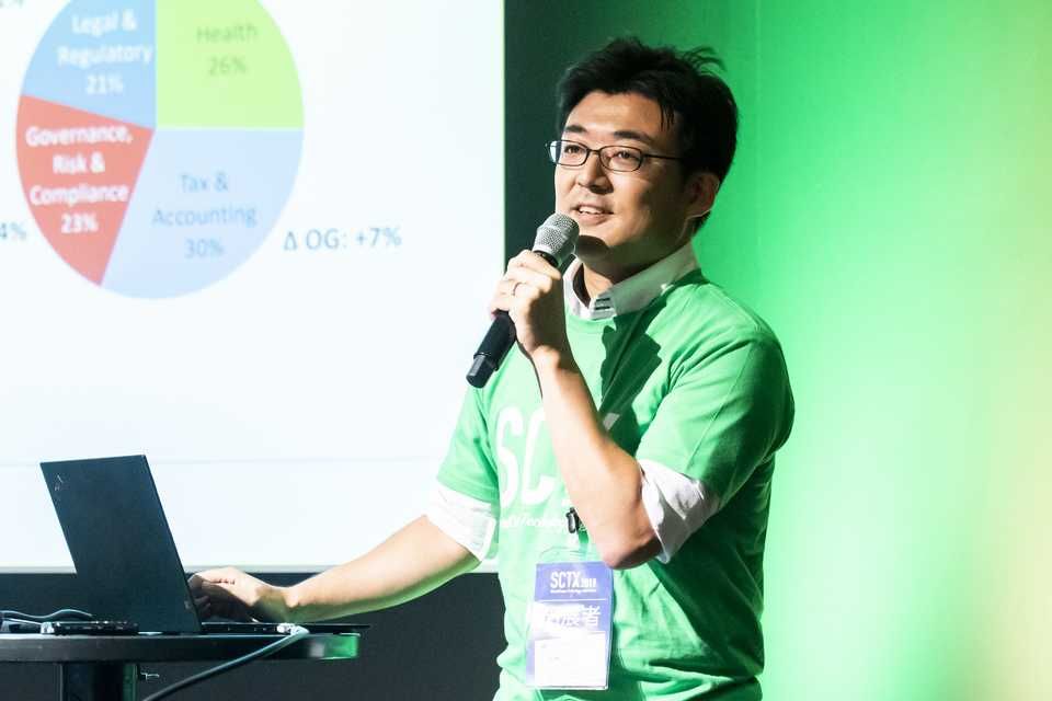 シニアセールスマネージャー 田川泰章氏 SCTX2019ナイトピッチ、Tagetic Japanのスピーチ画像