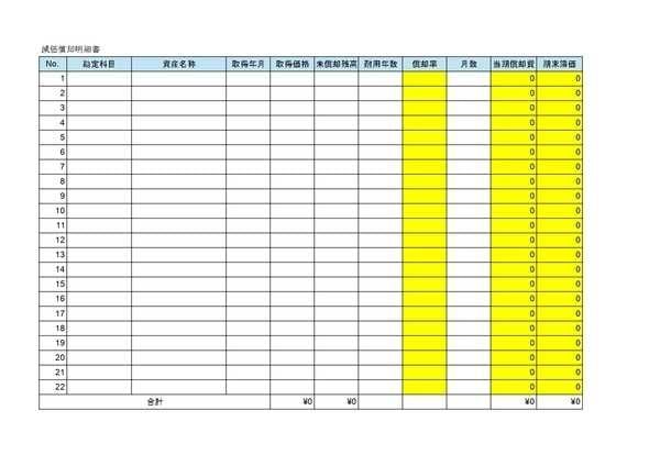 減価償却明細書のひな形（テンプレート）