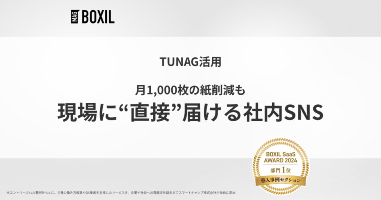 月1,000枚の紙を削減「頑張りが見える、つながりが生まれる」社内SNSアプリ -「TUNAG」導入事例