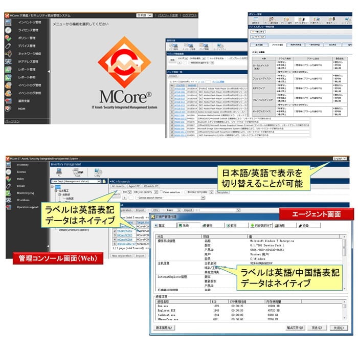 MCoreのUI画面