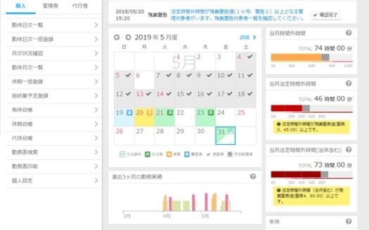リシテア 就業管理クラウドサービスのUI画面