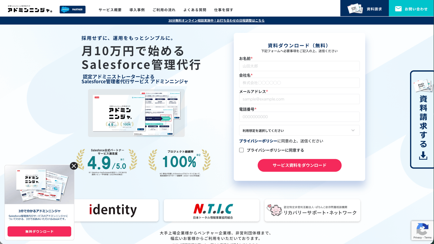 アドミンニンジャ | 定額制Salesforce管理者代行のUI画面