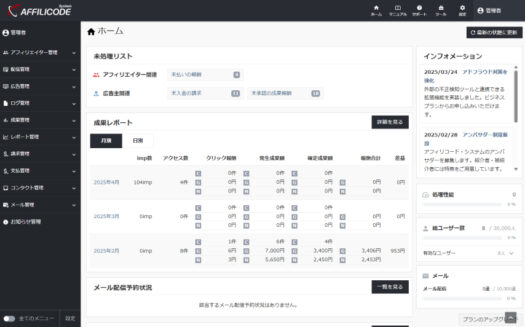 アフィリコード・システムのUI画面