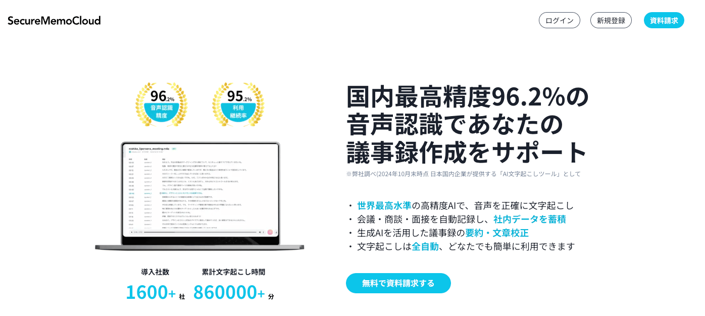 SecureMemoCloudのUI画面