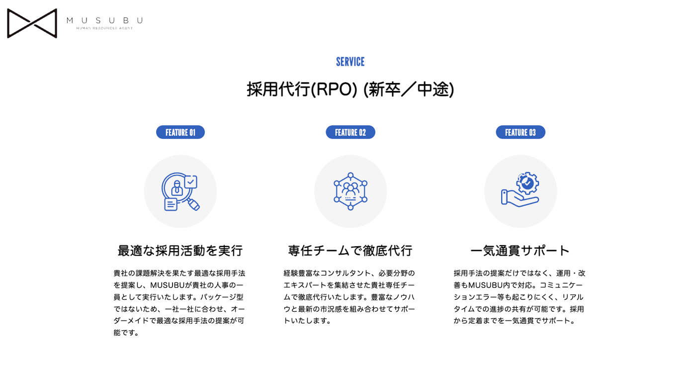 MUSUBUの採用代行（RPO）のUI画面