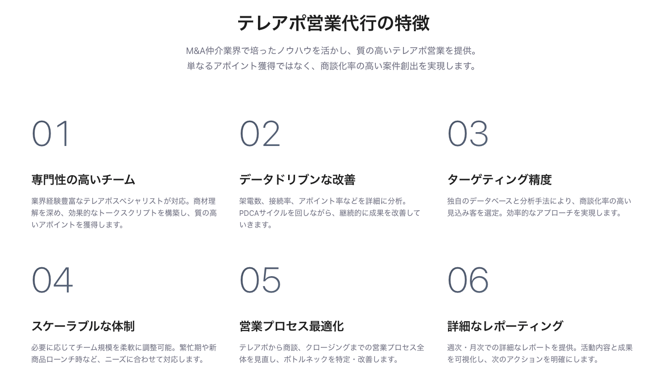 ベストセールスの営業代行のUI画面