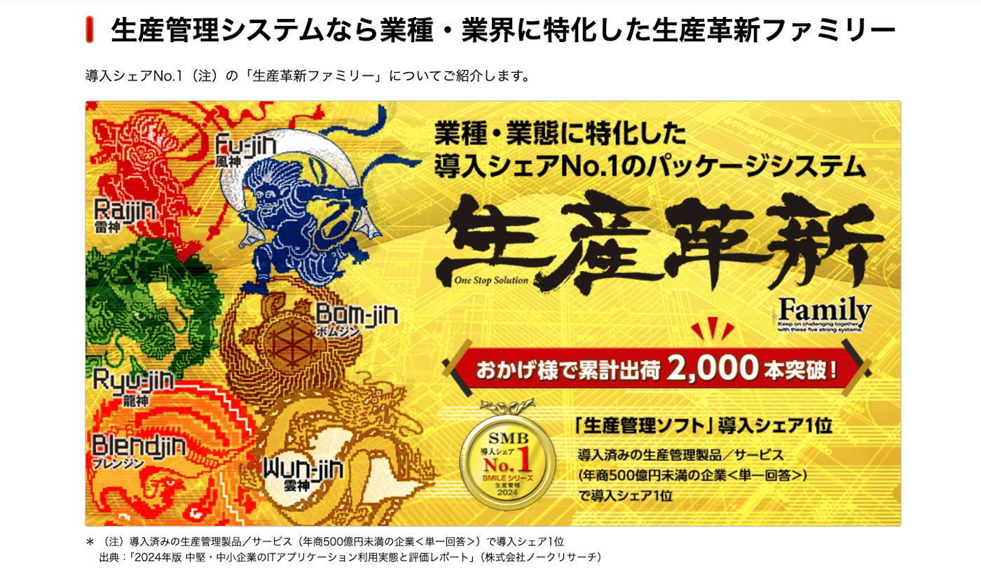 生産革新ファミリーのUI画面