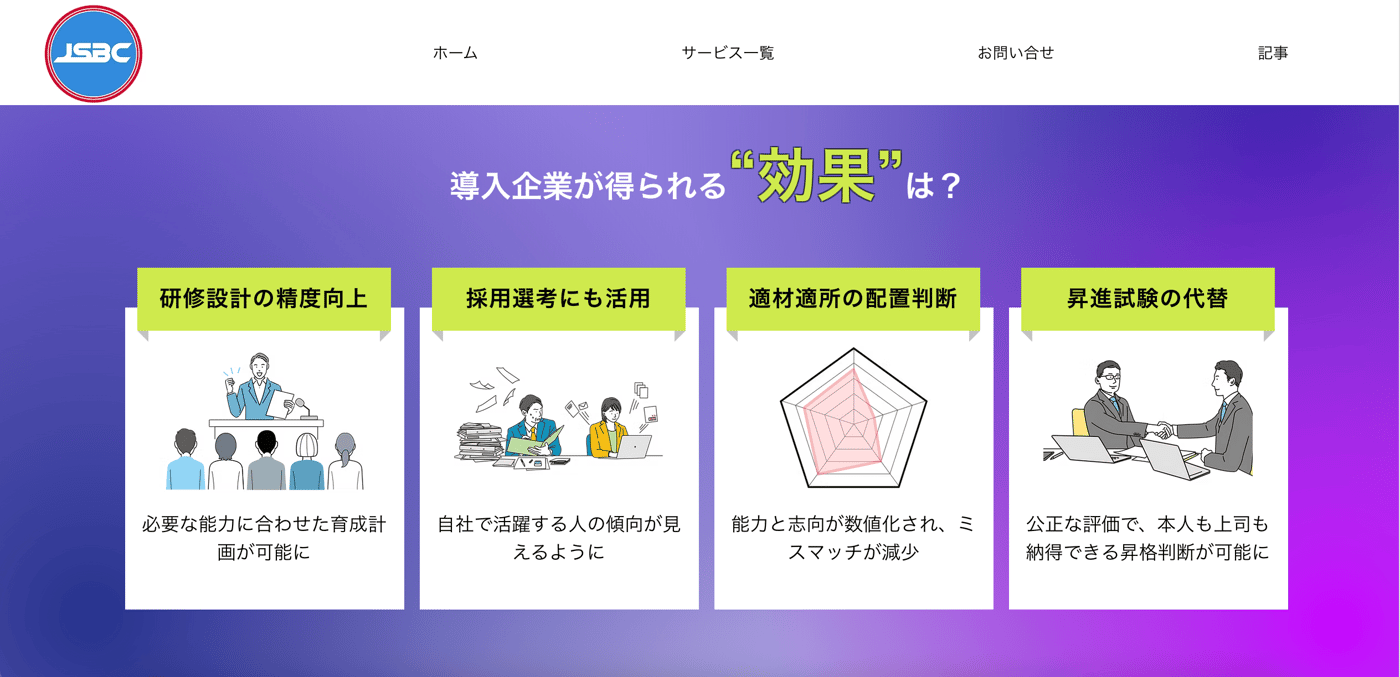 JSBCの人材アセスメント研修のUI画面
