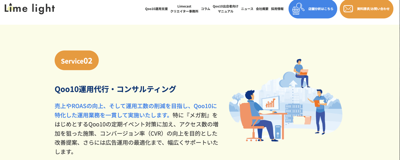 LimelightのQoo10広告運用代行のUI画面