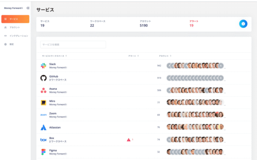 マネーフォワード AdminaのUI画面
