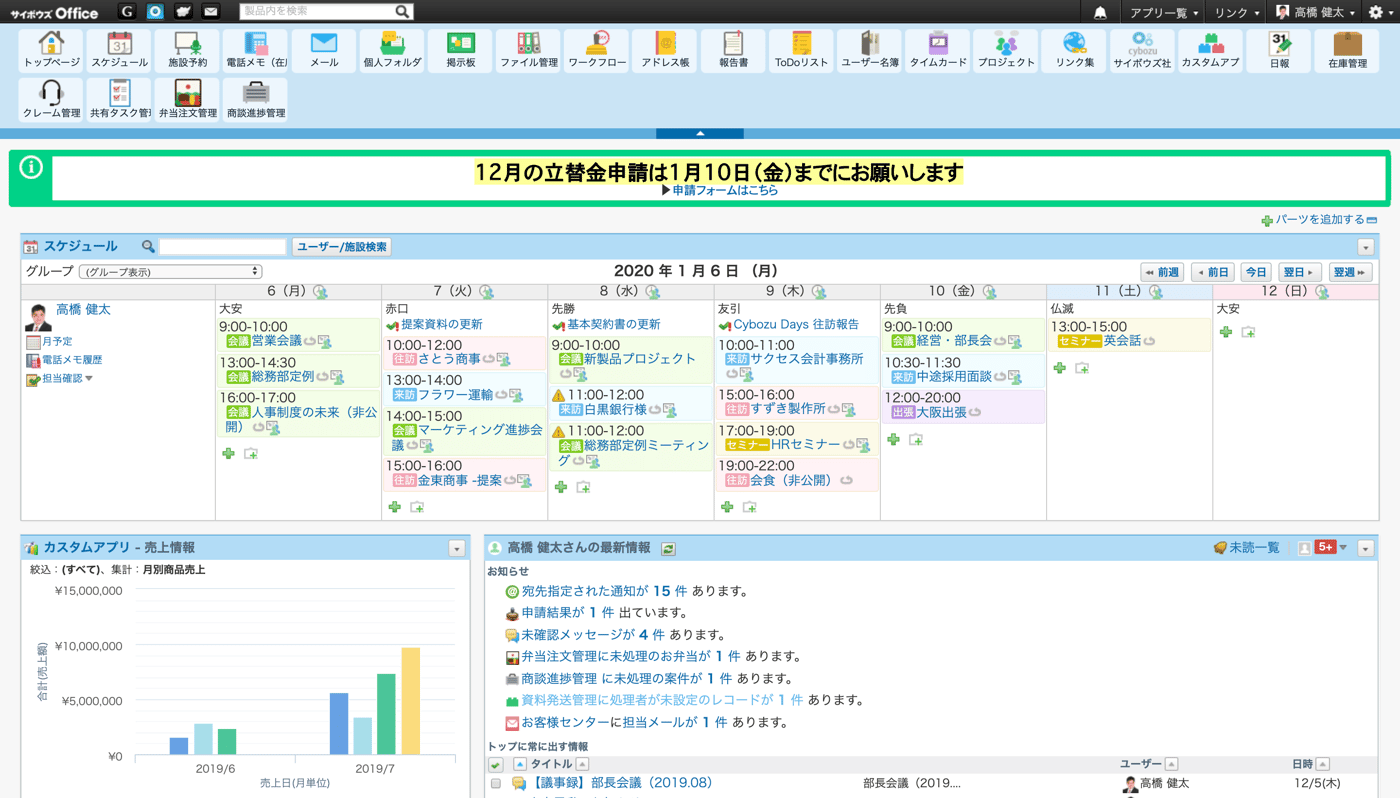 サイボウズ OfficeのUI画面