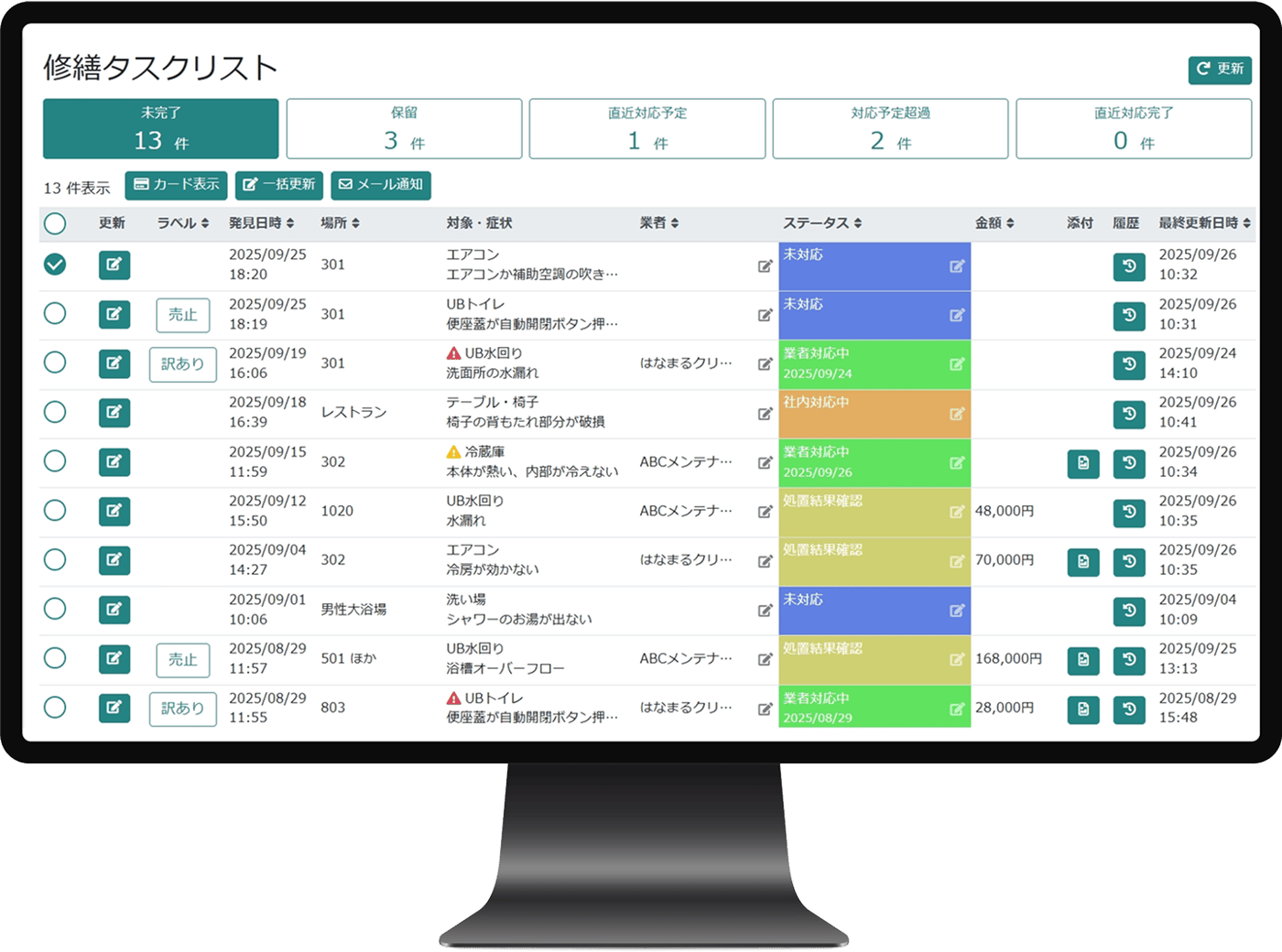 HOKURYO CONNECT 修繕保守ToDo管理システムのUI画面