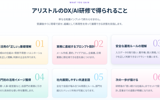 アリストルの法人向けAI研修のUI画面