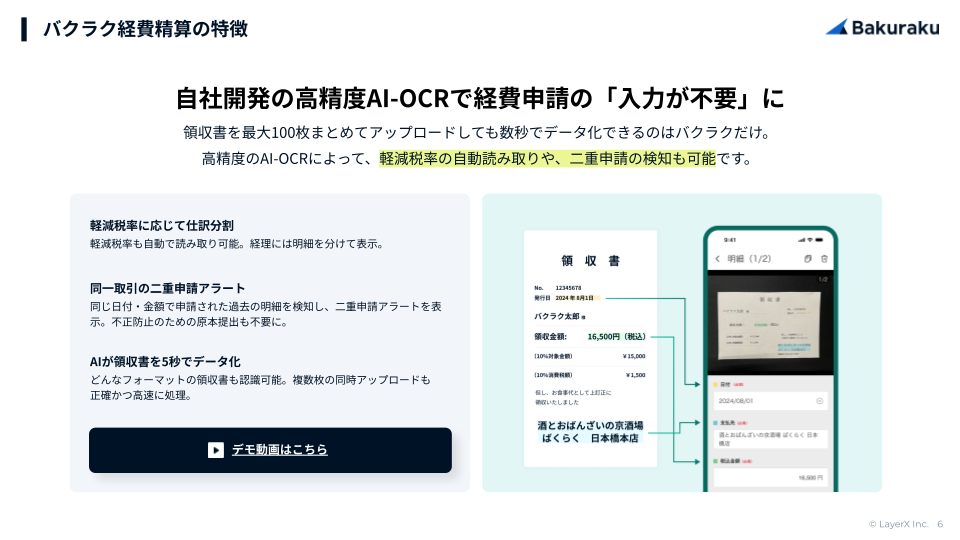 バクラク経費精算のUI画面