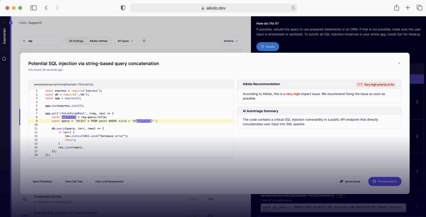 Aikido SecurityのUI画面