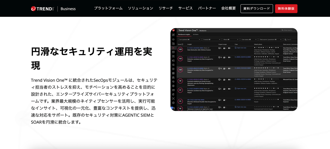 TrendAI Vision One™ Security OperationsのUI画面