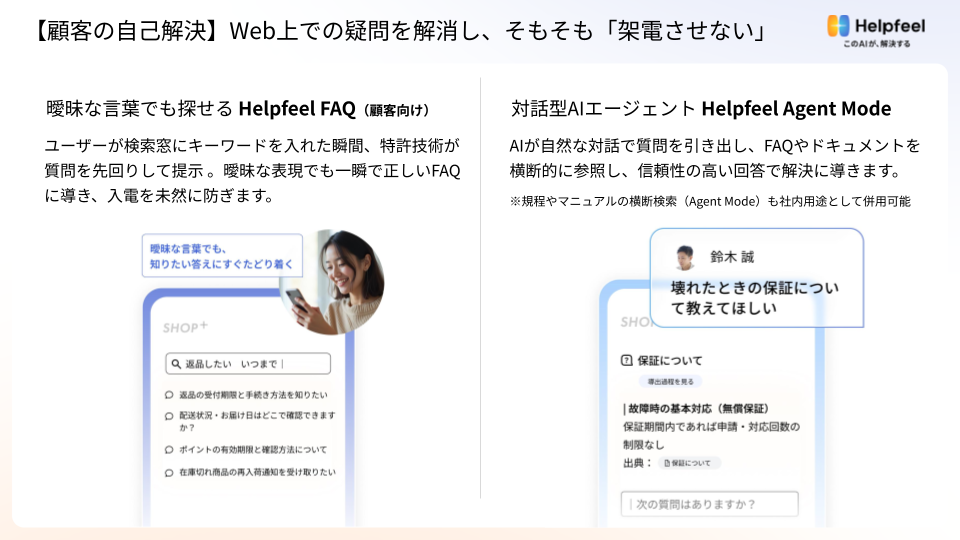 Helpfeel Call AssistのUI画面