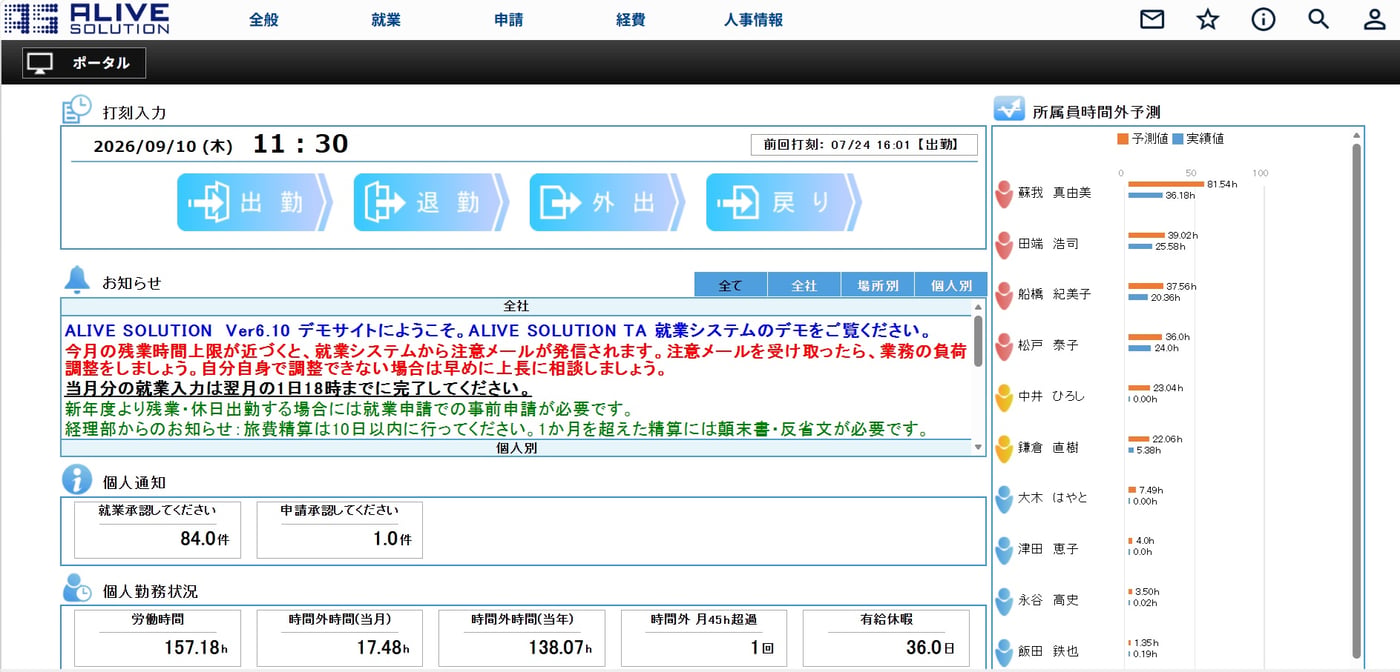 ALIVE SOLUTION TA のUI画面