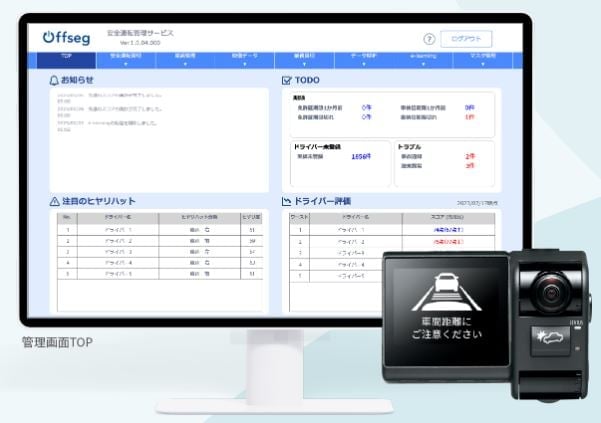 通信型ドライブレコーダー「Offseg」のUI画面