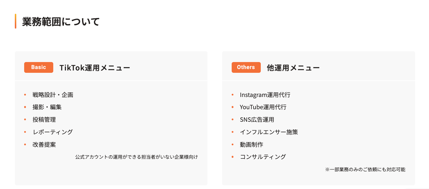 アンドゼンのTikTok運用代行のUI画面
